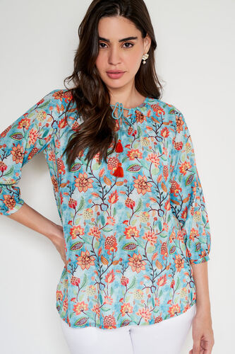 Teal Floral Flared Top, Teal, image 4